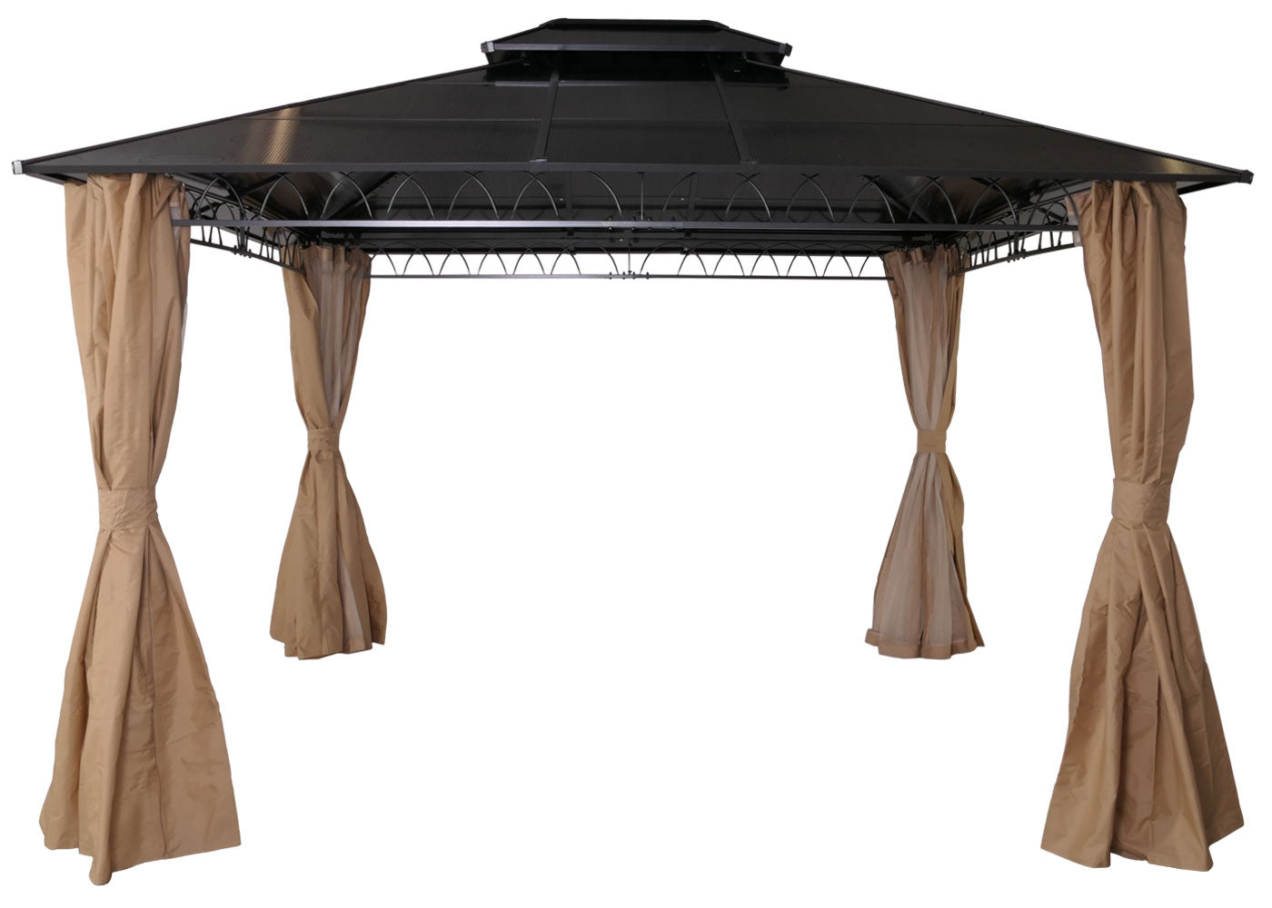Hardtop pergola MCW-M81, paviljoen, aluminium dakstutten 7cm stalen frame met zijwand en muggengaas 3,6x3m ~ crème