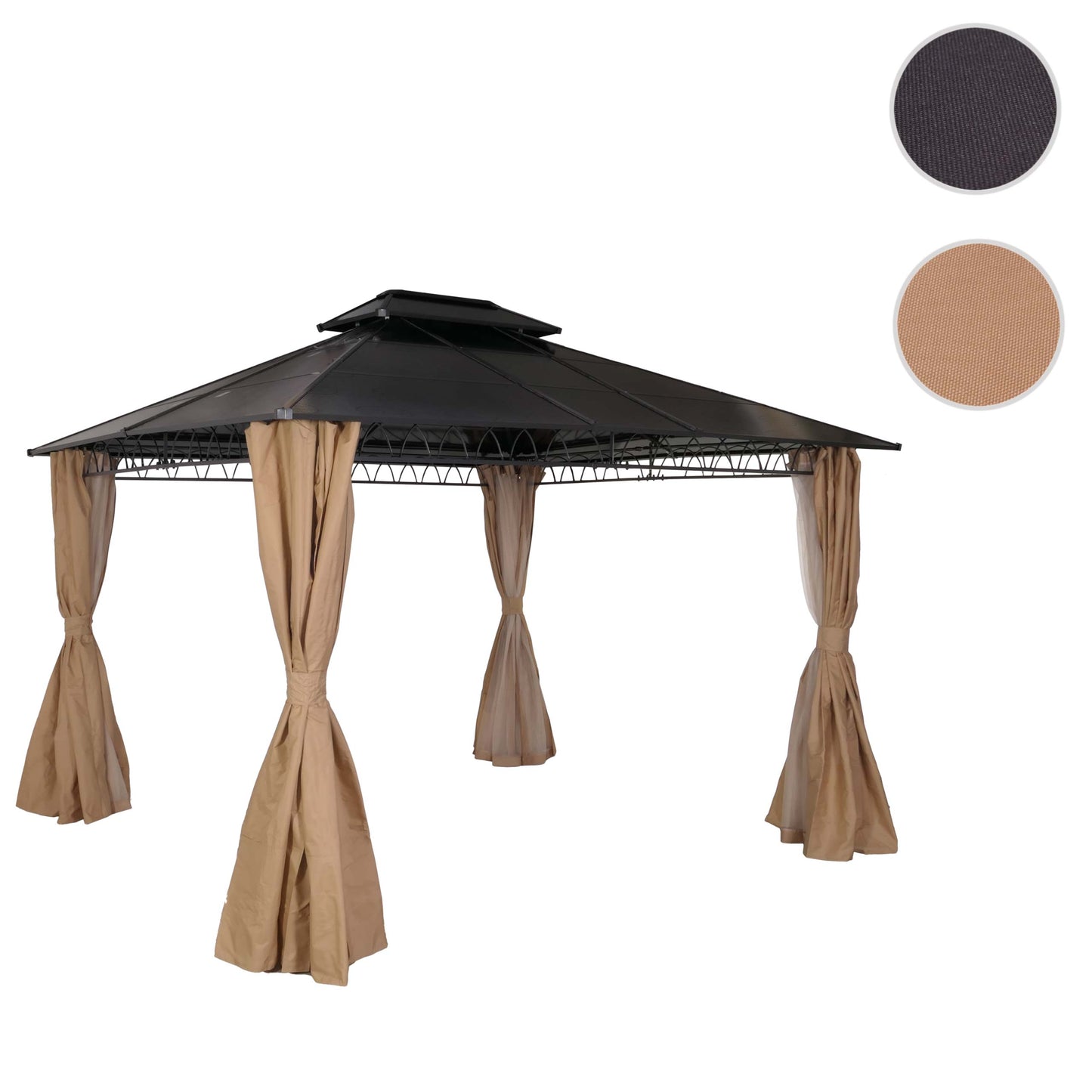 Hardtop pergola MCW-M81, paviljoen, aluminium dakstutten 7cm stalen frame met zijwand en muggengaas 3,6x3m ~ crème