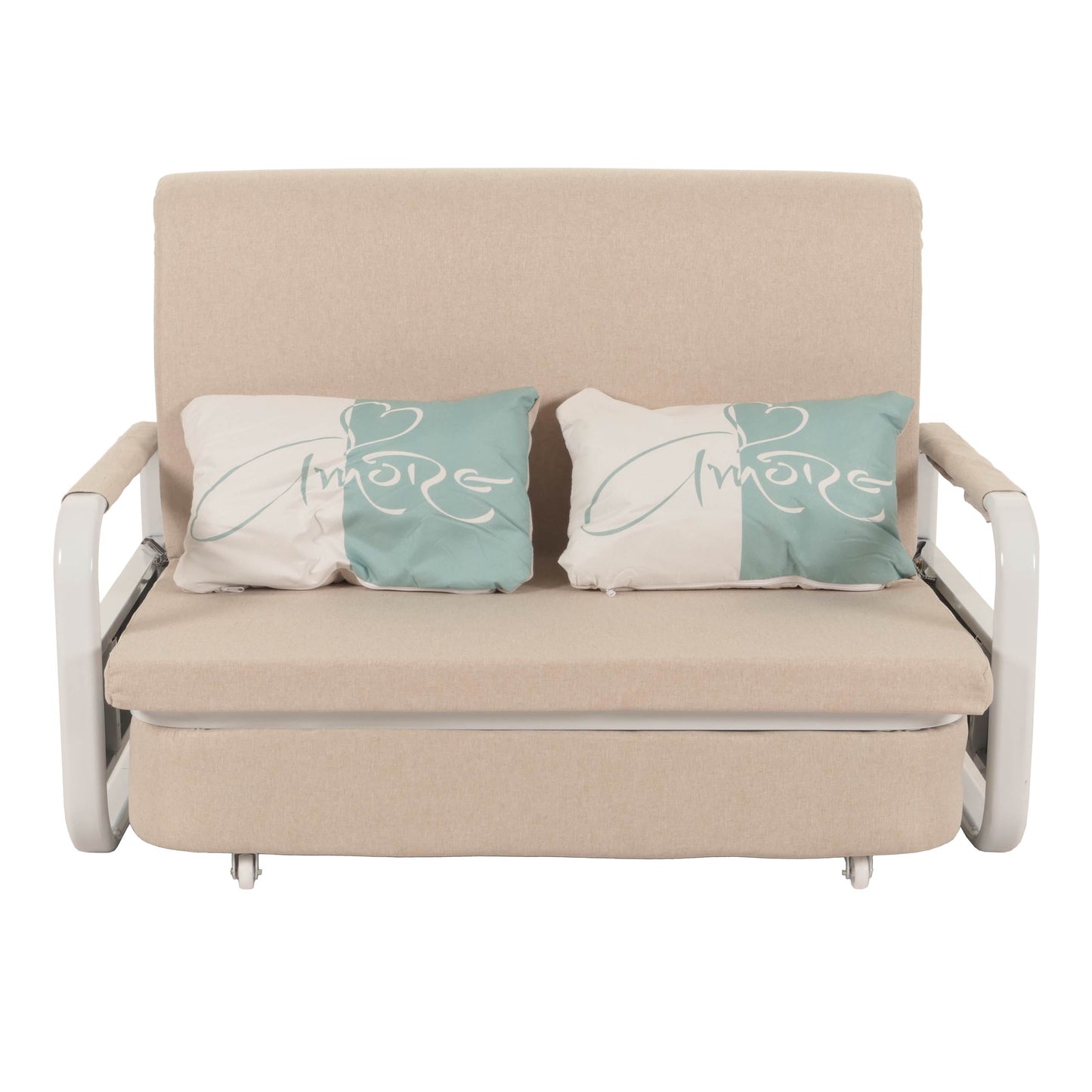 Slaapbank MCW-M83, slaapbank bank, slaapfunctie bedstee ligoppervlak, 130x185cm ~ stof/textiel beige