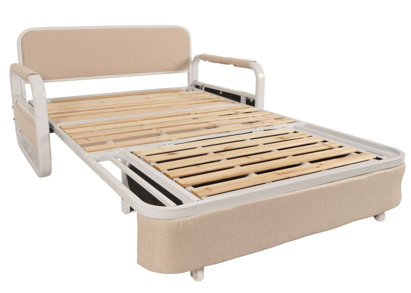 Slaapbank MCW-M83, slaapbank bank, slaapfunctie bedstee ligoppervlak, 130x185cm ~ stof/textiel beige
