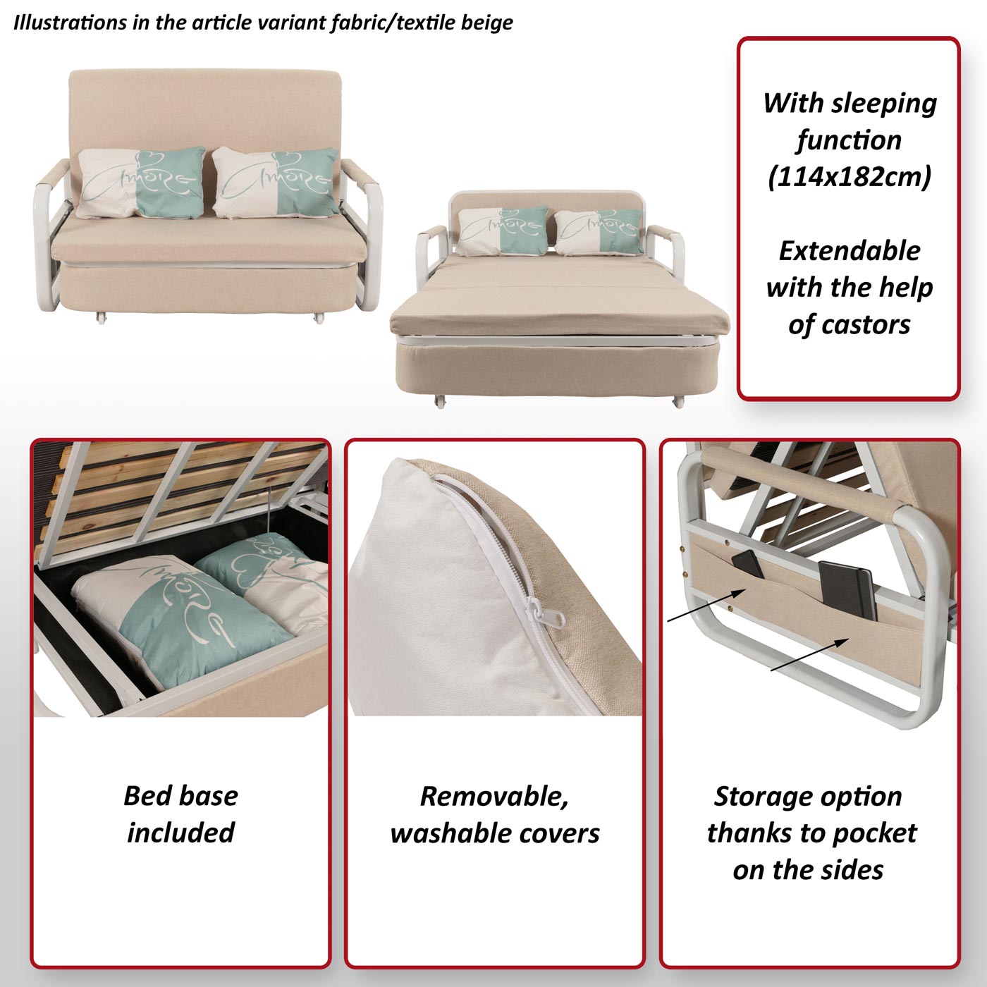 Slaapbank MCW-M83, slaapbank bank, slaapfunctie bedstee ligoppervlak, 130x185cm ~ stof/textiel donkerblauw