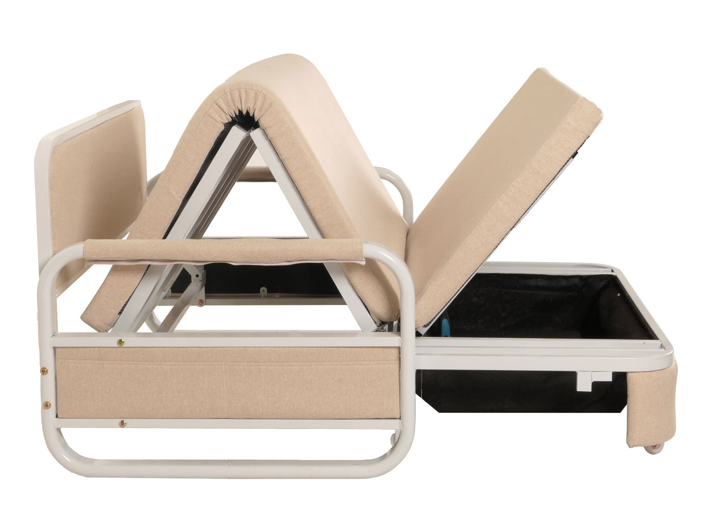 Slaapbank MCW-M83, slaapbank bank, slaapfunctie bedstee ligoppervlak, 130x185cm ~ stof/textiel beige