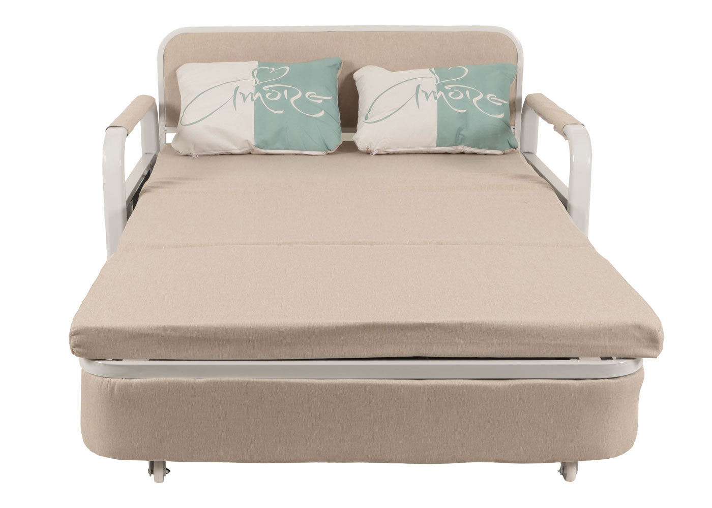 Slaapbank MCW-M83, slaapbank bank, slaapfunctie bedstee ligoppervlak, 130x185cm ~ stof/textiel beige