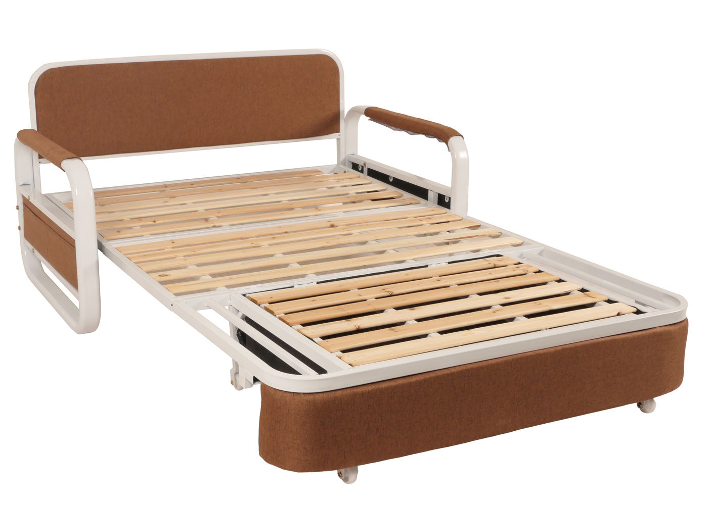 Slaapbank MCW-M83, slaapbank bank, slaapfunctie bedstee ligoppervlak, 130x185cm ~ stof/textiel bruin