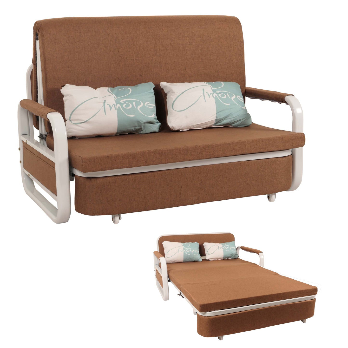 Slaapbank MCW-M83, slaapbank bank, slaapfunctie bedstee ligoppervlak, 130x185cm ~ stof/textiel bruin