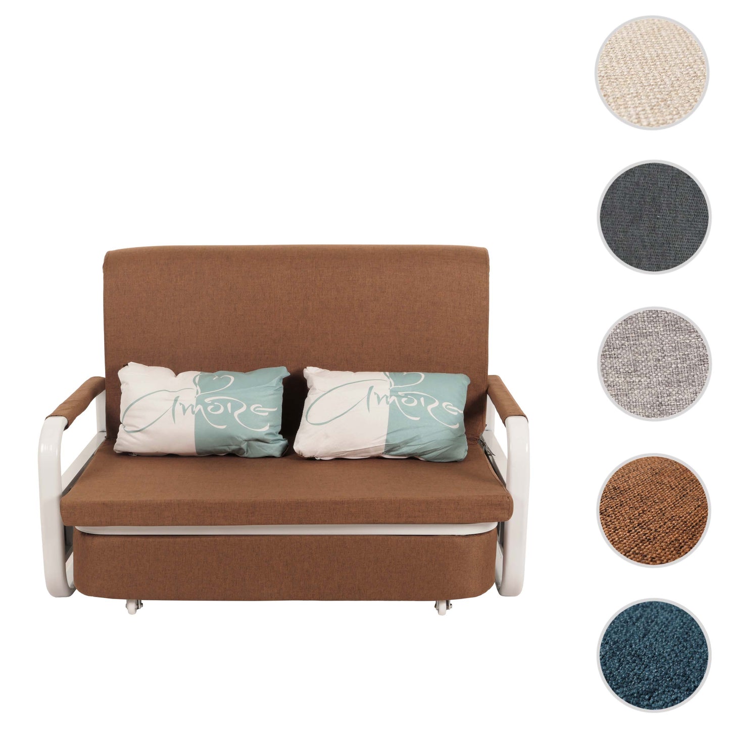 Slaapbank MCW-M83, slaapbank bank, slaapfunctie bedstee ligoppervlak, 130x185cm ~ stof/textiel bruin