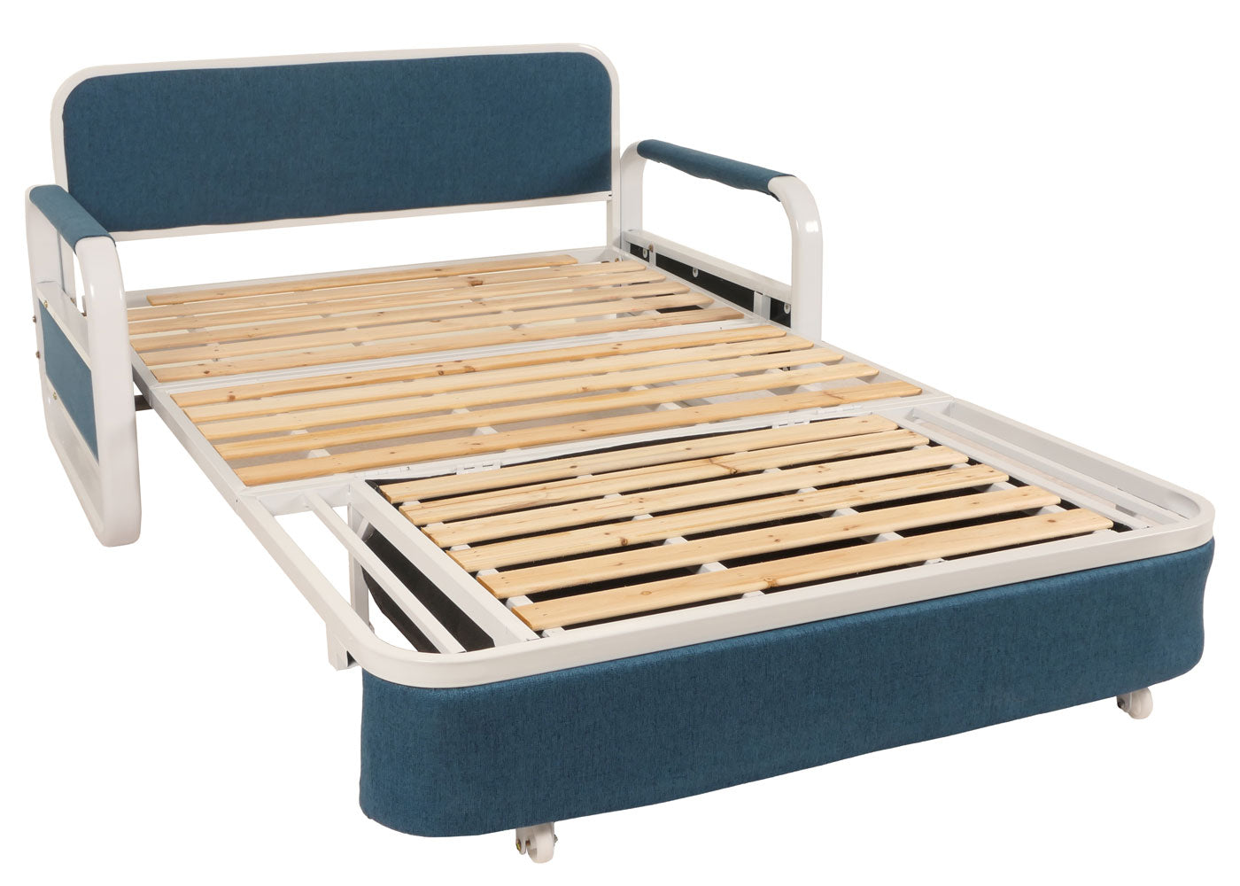 Slaapbank MCW-M83, slaapbank bank, slaapfunctie bedstee ligoppervlak, 130x185cm ~ stof/textiel donkerblauw