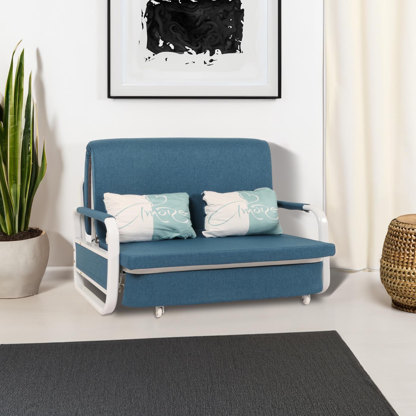 Slaapbank MCW-M83, slaapbank bank, slaapfunctie bedstee ligoppervlak, 130x185cm ~ stof/textiel donkerblauw