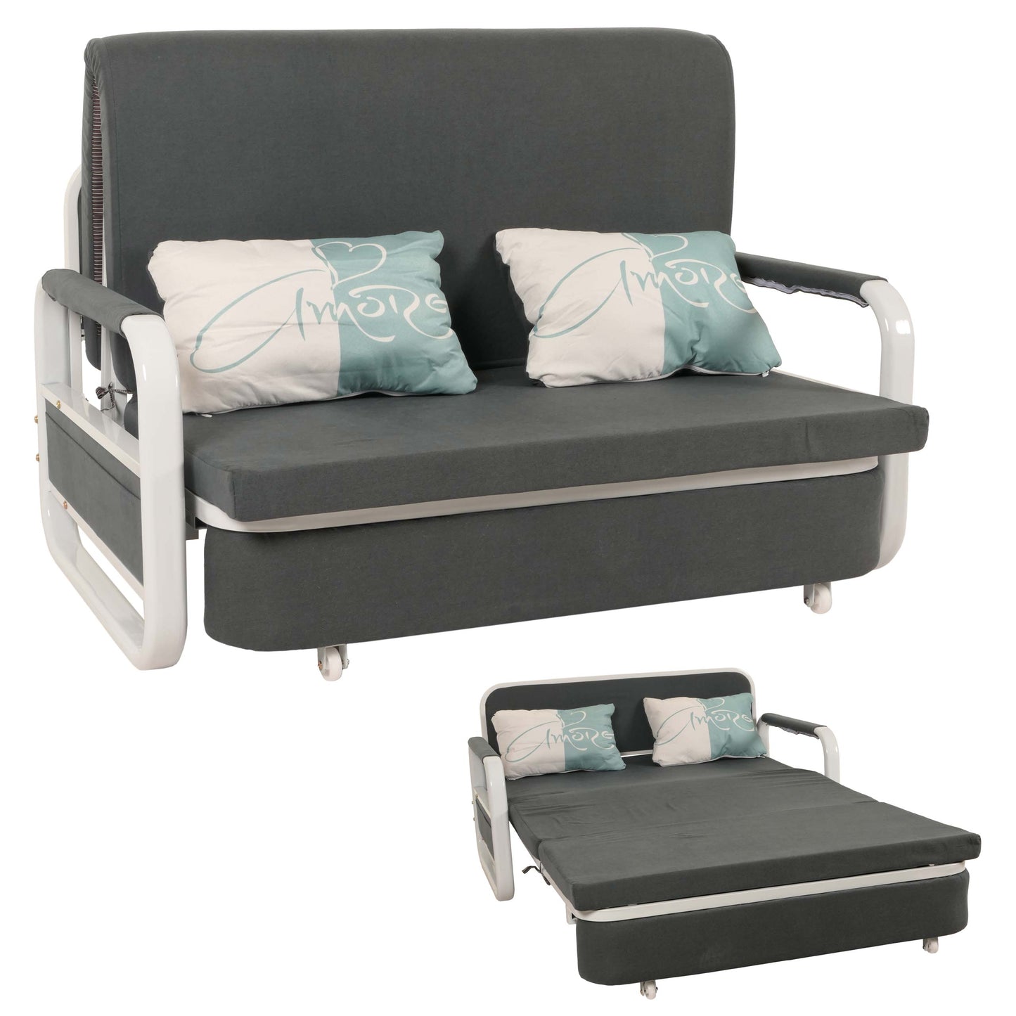 Slaapbank MCW-M83, slaapbank bank, slaapfunctie bedstee ligoppervlak, 130x185cm ~ stof/textiel donkergrijs
