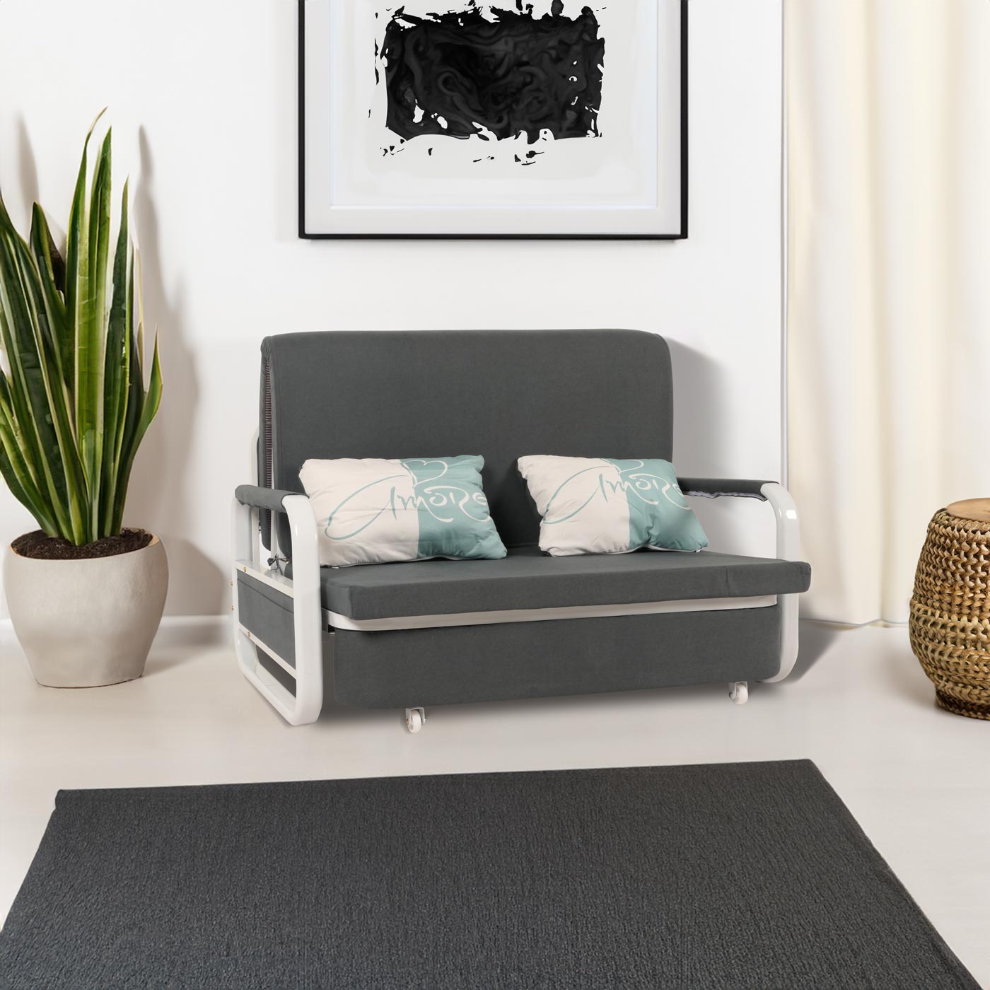 Slaapbank MCW-M83, slaapbank bank, slaapfunctie bedstee ligoppervlak, 130x185cm ~ stof/textiel donkergrijs
