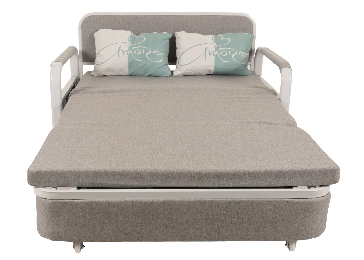 Slaapbank MCW-M83, slaapbank bank, slaapfunctie bedstee ligoppervlak, 130x185cm ~ stof/textiel lichtgrijs