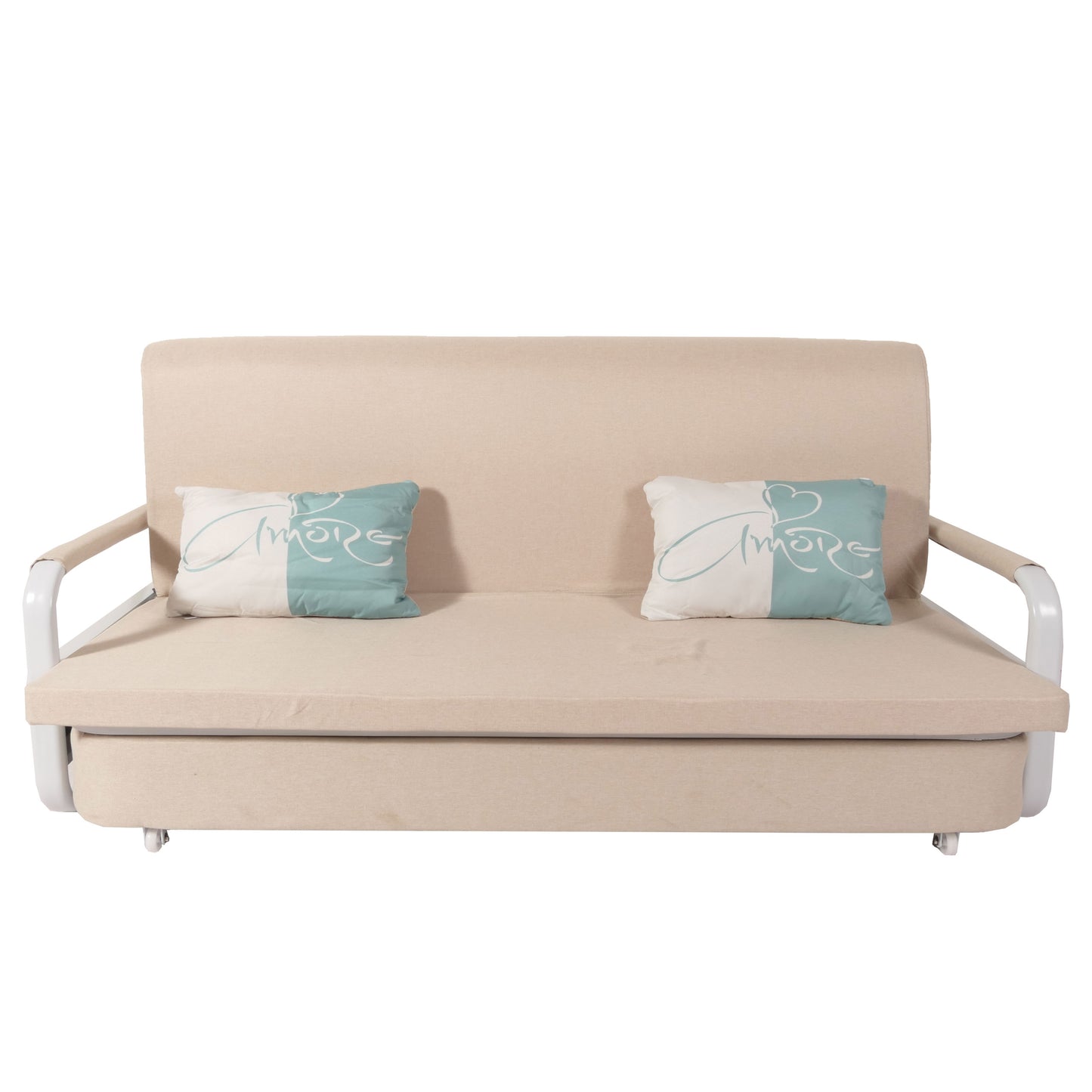 Slaapbank MCW-M83, slaapbank bank, slaapfunctie bedstee ligoppervlak, 190x185cm ~ stof/textiel beige