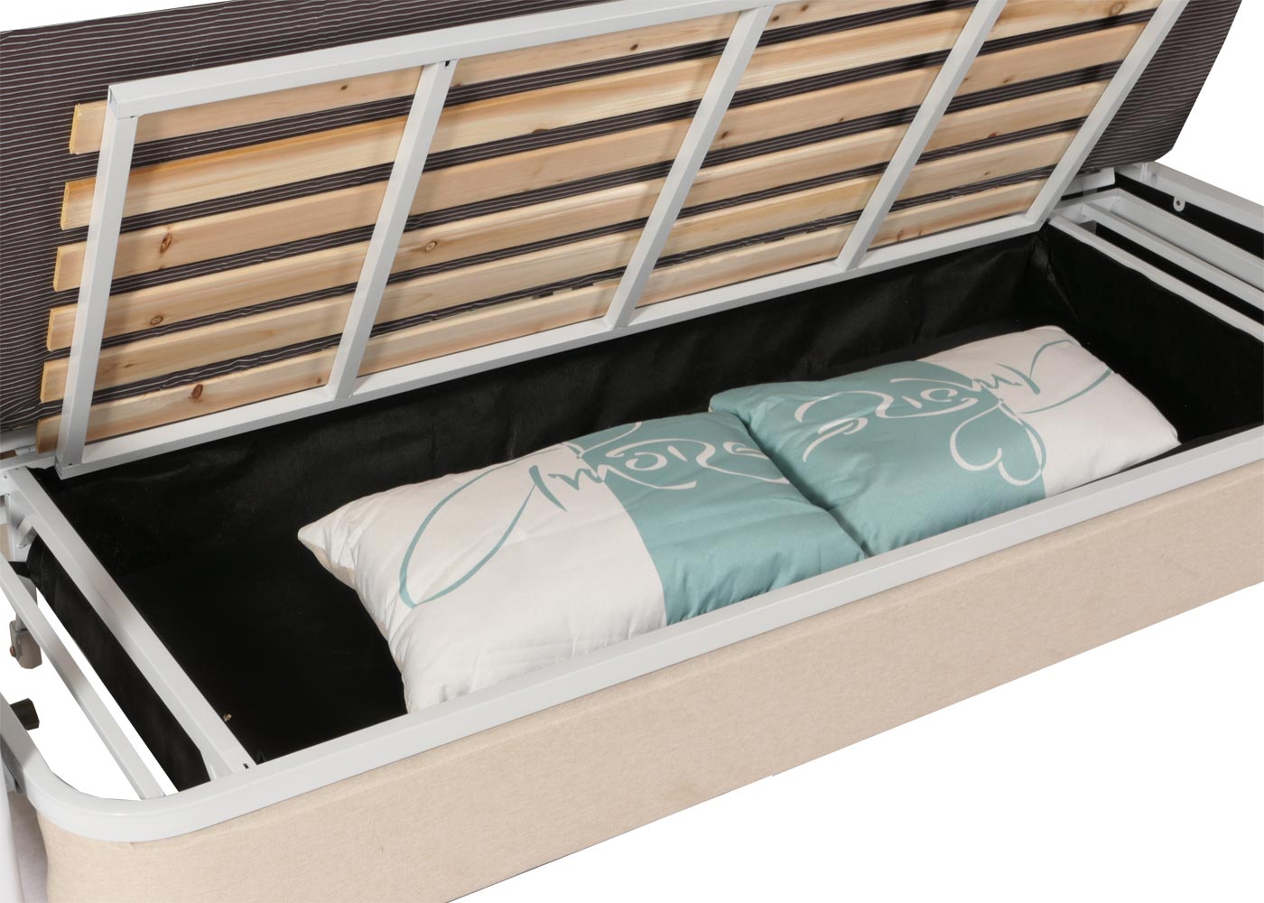 Slaapbank MCW-M83, slaapbank bank, slaapfunctie bedstee ligoppervlak, 190x185cm ~ stof/textiel beige