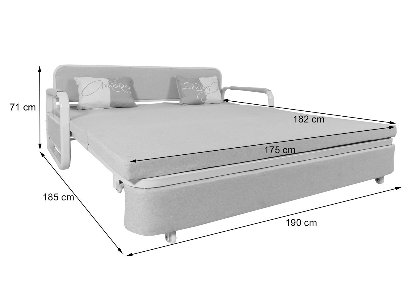 Slaapbank MCW-M83, slaapbank bank, slaapfunctie bedstee ligoppervlak, 190x185cm ~ stof/textiel beige