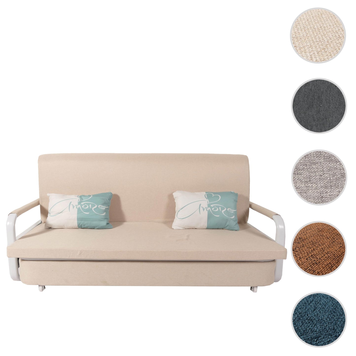 Slaapbank MCW-M83, slaapbank bank, slaapfunctie bedstee ligoppervlak, 190x185cm ~ stof/textiel beige
