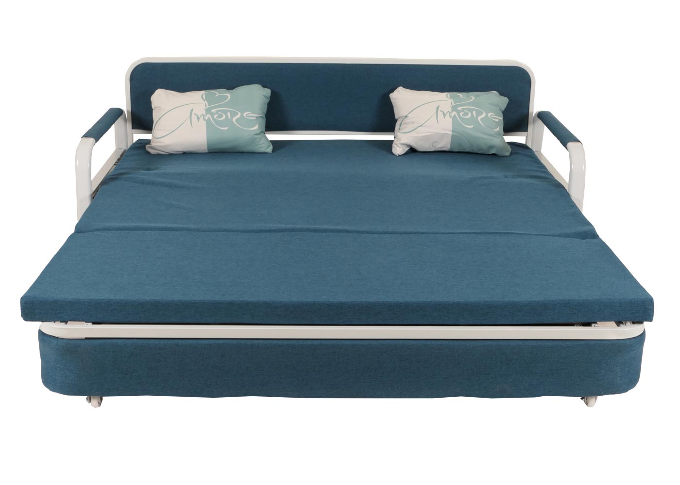 Slaapbank MCW-M83, slaapbank bank, slaapfunctie bedstee ligoppervlak, 190x185cm ~ stof/textiel donkerblauw