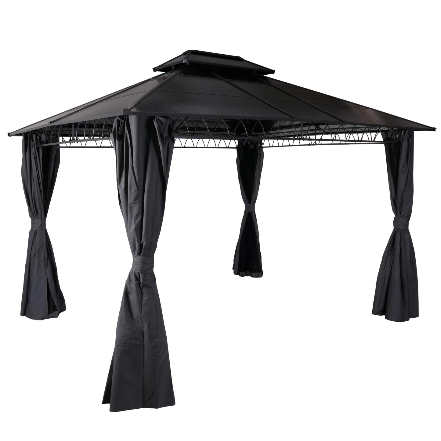 Hardtop pergola MCW-M81, paviljoen, aluminium dakstutten 7cm stalen frame met zijwand en muggengaas 3,6x3m ~ grijs
