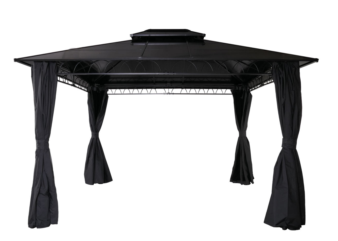Hardtop pergola MCW-M81, paviljoen, aluminium dakstutten 7cm stalen frame met zijwand en muggengaas 3,6x3m ~ grijs