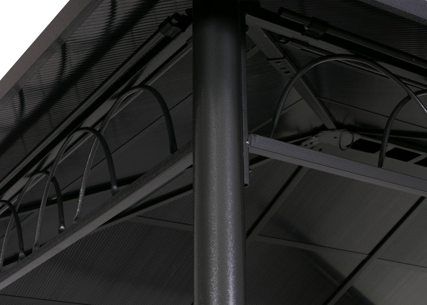 Hardtop pergola MCW-M81, paviljoen, aluminium dakstutten 7cm stalen frame met zijwand en muggengaas 3,6x3m ~ grijs