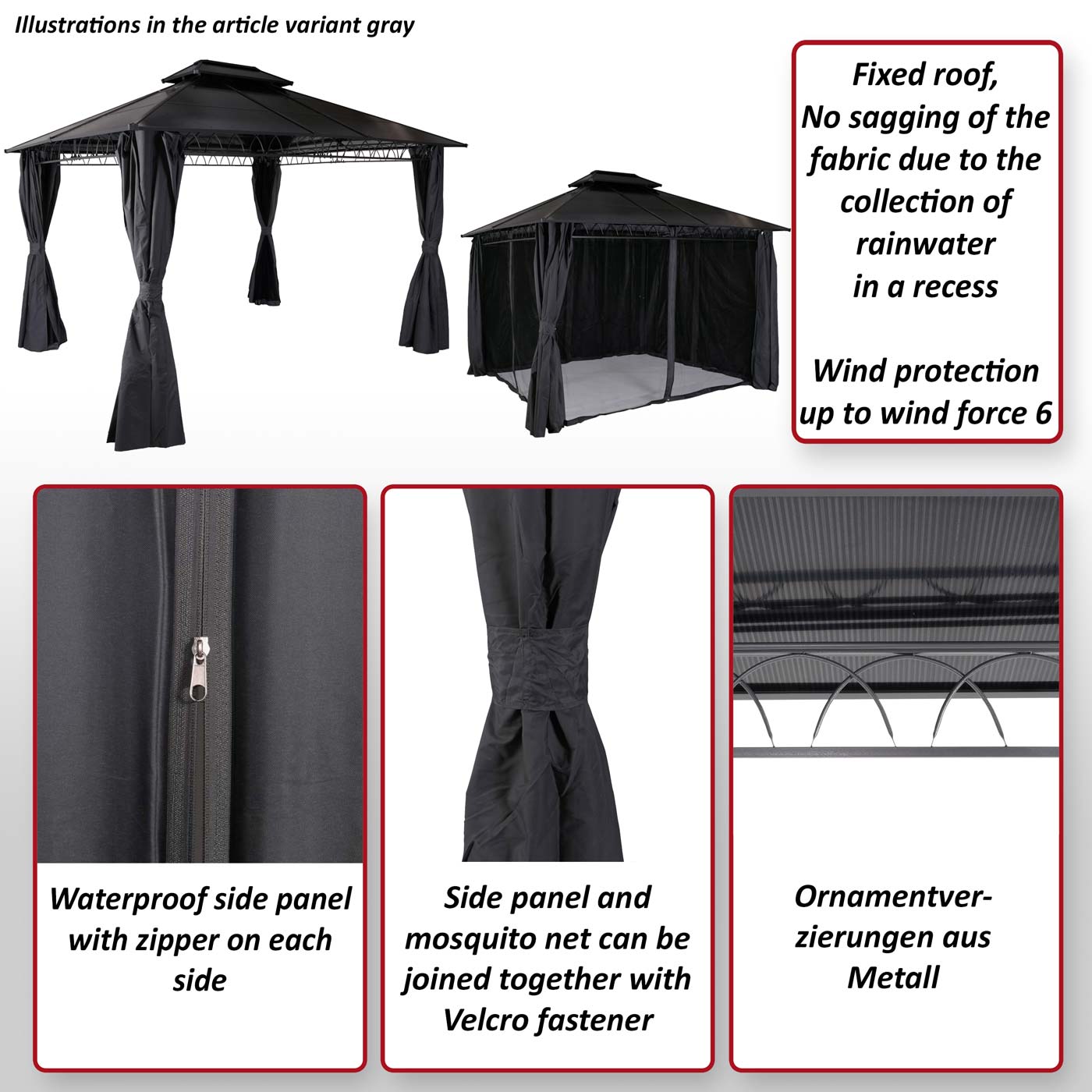 Hardtop pergola MCW-M81, paviljoen, aluminium dakstutten 7cm stalen frame met zijwand en muggengaas 3,6x3m ~ crème