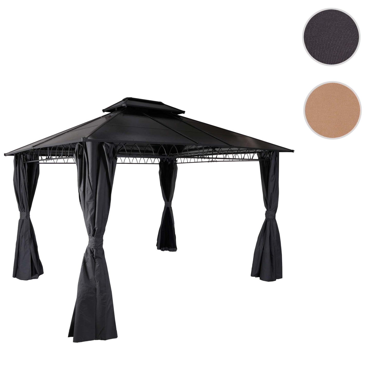 Hardtop pergola MCW-M81, paviljoen, aluminium dakstutten 7cm stalen frame met zijwand en muggengaas 3,6x3m ~ grijs