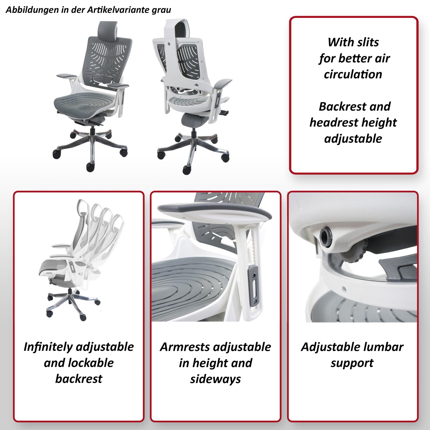 Bureaustoel MERRYFAIR Wau 2b, bureaustoel draaistoel, harde kuip, ergonomisch ~ grijs
