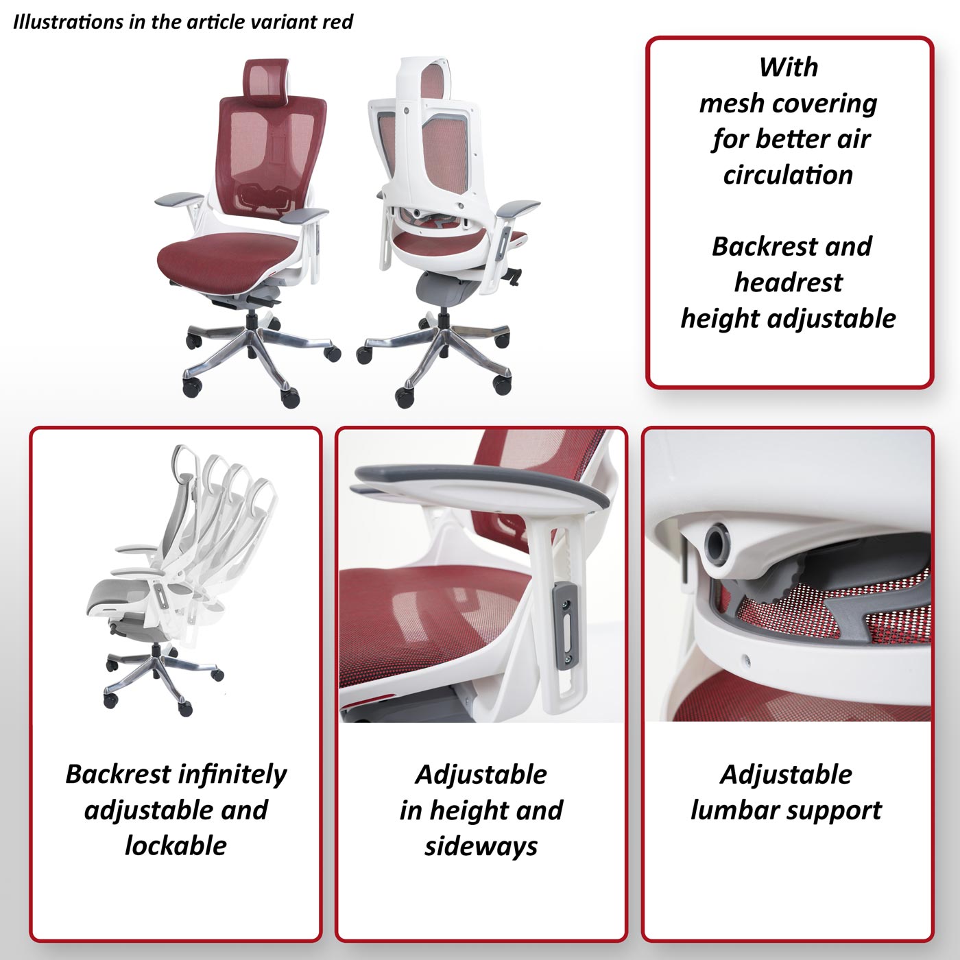 Bureaustoel MERRYFAIR Wau 2, bureaustoel draaistoel, bekleed/mesh, ergonomisch ~ zwart-grijs