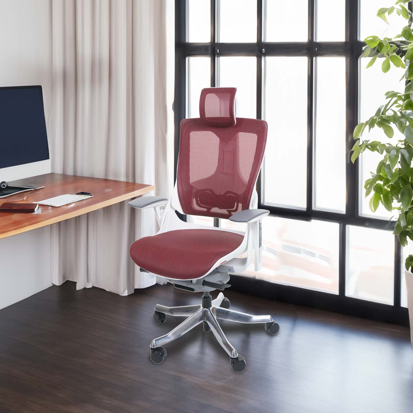 Bureaustoel MERRYFAIR Wau 2, bureaustoel draaistoel, bekleed/mesh, ergonomisch ~ rood