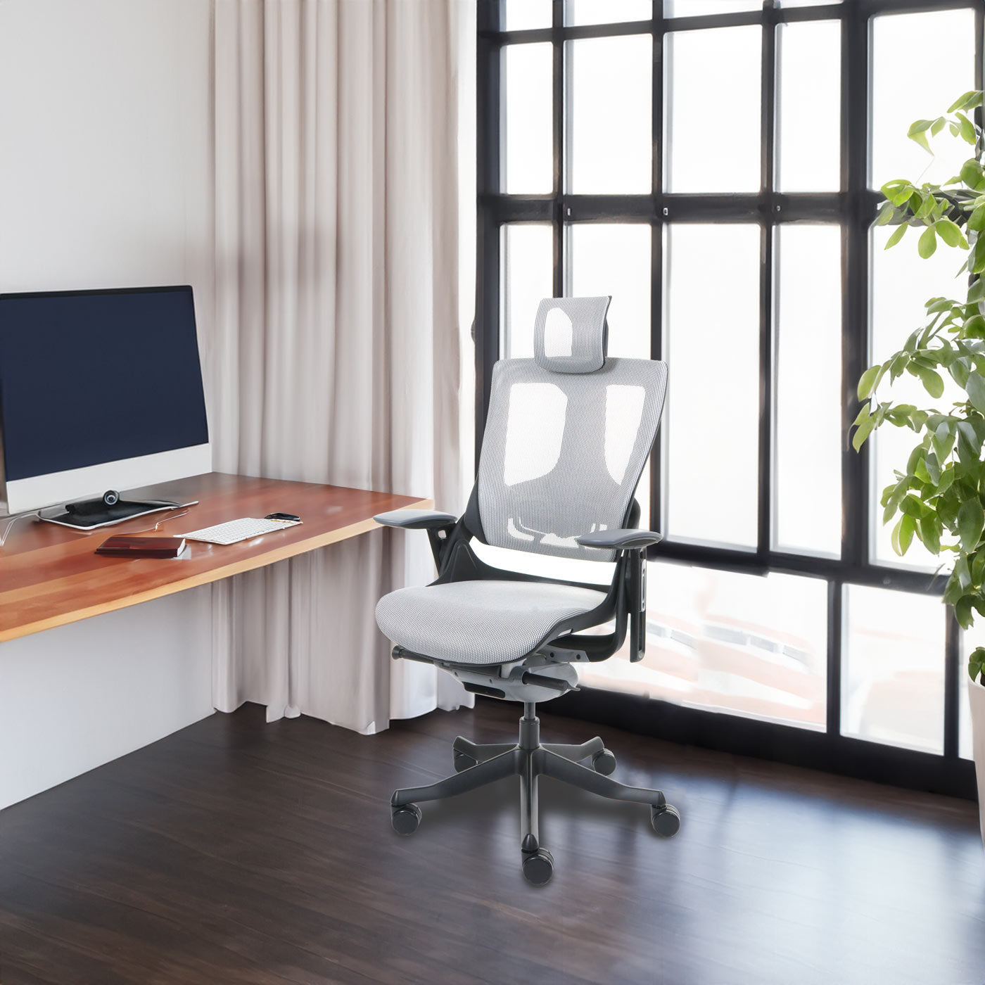 Bureaustoel MERRYFAIR Wau 2, bureaustoel draaistoel, bekleding/mesh, ergonomisch ~ wit-grijs, zwart frame