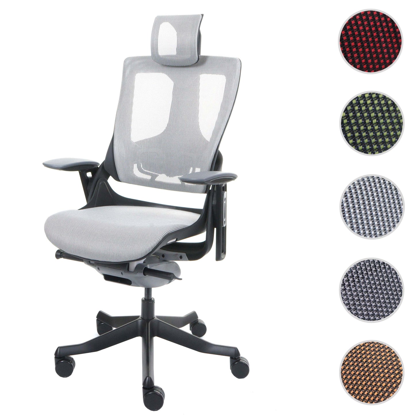 Bureaustoel MERRYFAIR Wau 2, bureaustoel draaistoel, bekleding/mesh, ergonomisch ~ wit-grijs, zwart frame