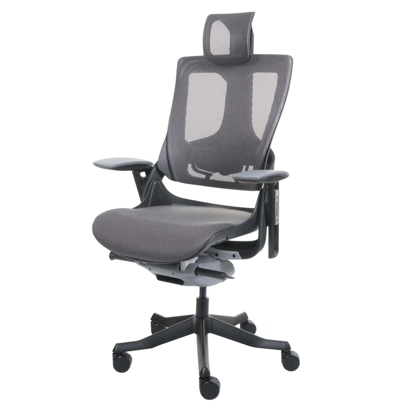 Bureaustoel MERRYFAIR Wau 2, bureaustoel draaistoel, bekleed/mesh, ergonomisch ~ zwart-grijs, zwart frame