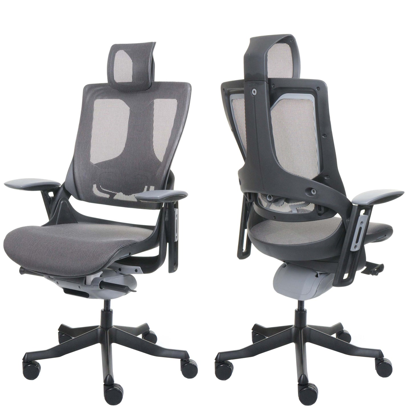 Bureaustoel MERRYFAIR Wau 2, bureaustoel draaistoel, bekleed/mesh, ergonomisch ~ zwart-grijs, zwart frame