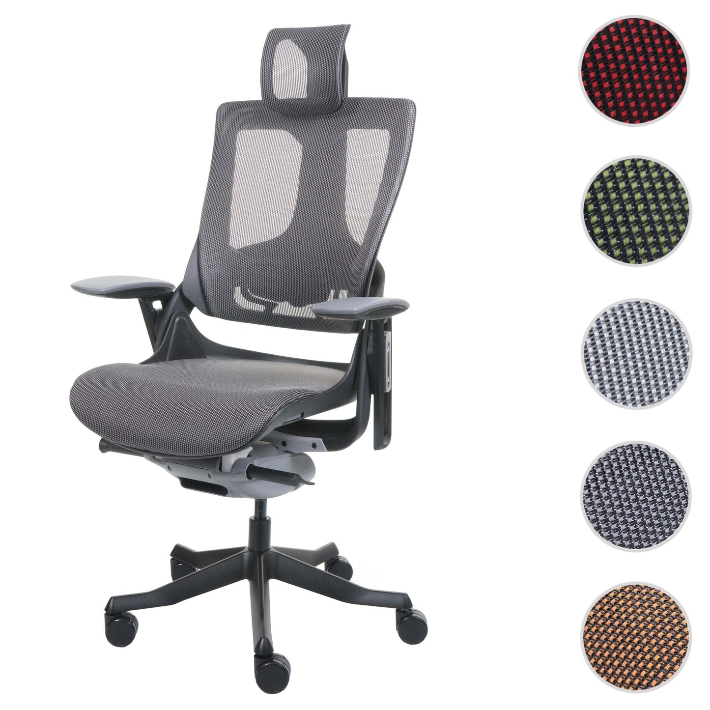 Bureaustoel MERRYFAIR Wau 2, bureaustoel draaistoel, bekleed/mesh, ergonomisch ~ zwart-grijs, zwart frame