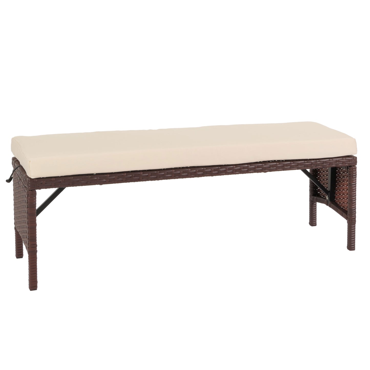 Poly rotan bank MCW-G16, tuinbank rotan bank, gastronomie 112cm ~ bruin, kussens crème