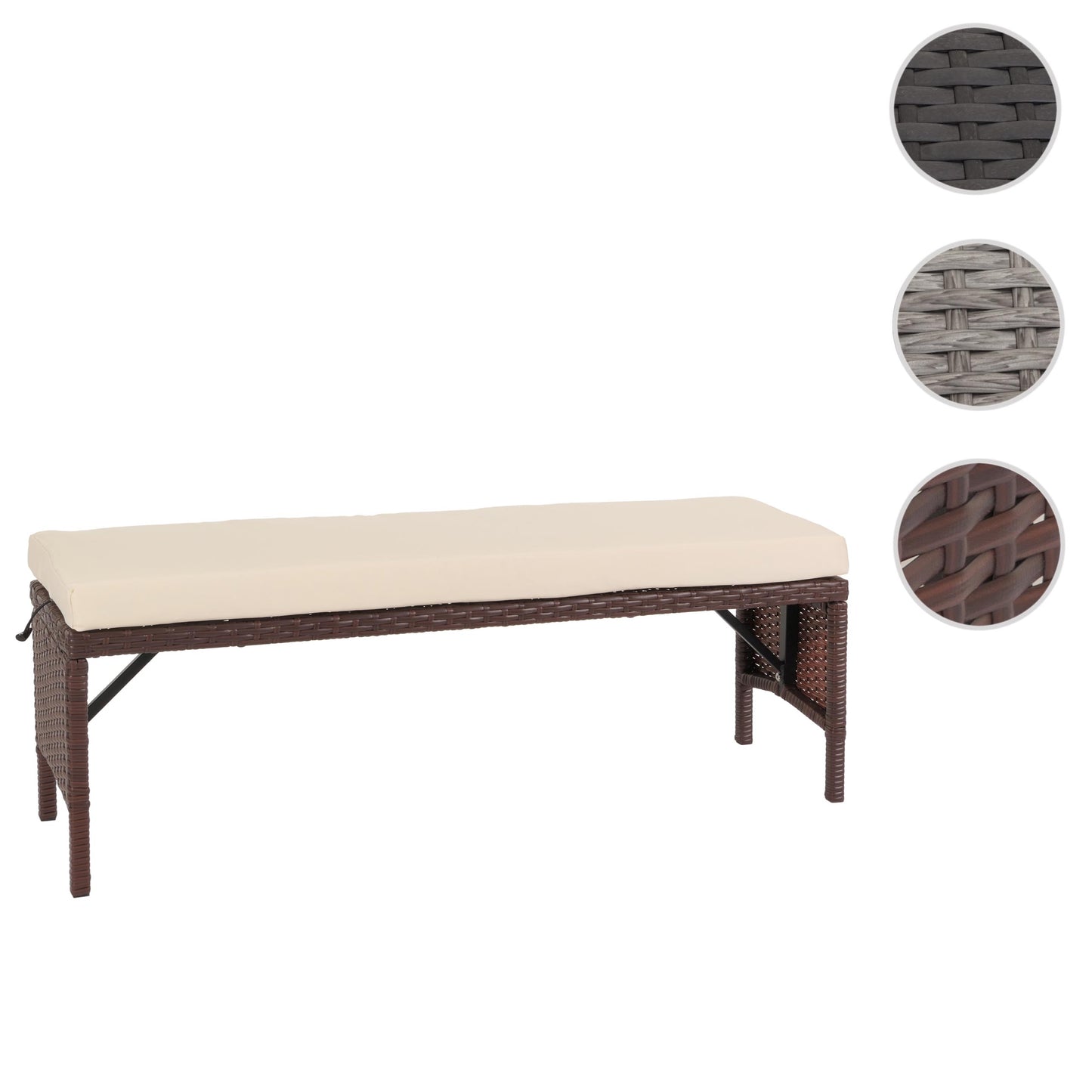 Poly rotan bank MCW-G16, tuinbank rotan bank, gastronomie 112cm ~ bruin, kussens crème