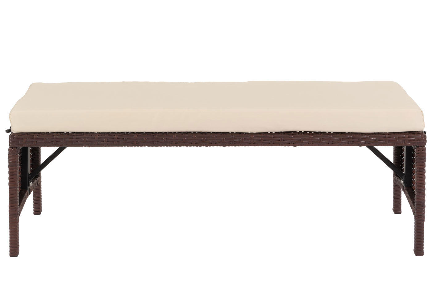Poly rotan bank MCW-G16, tuinbank rotan bank, gastronomie 112cm ~ bruin, kussens crème