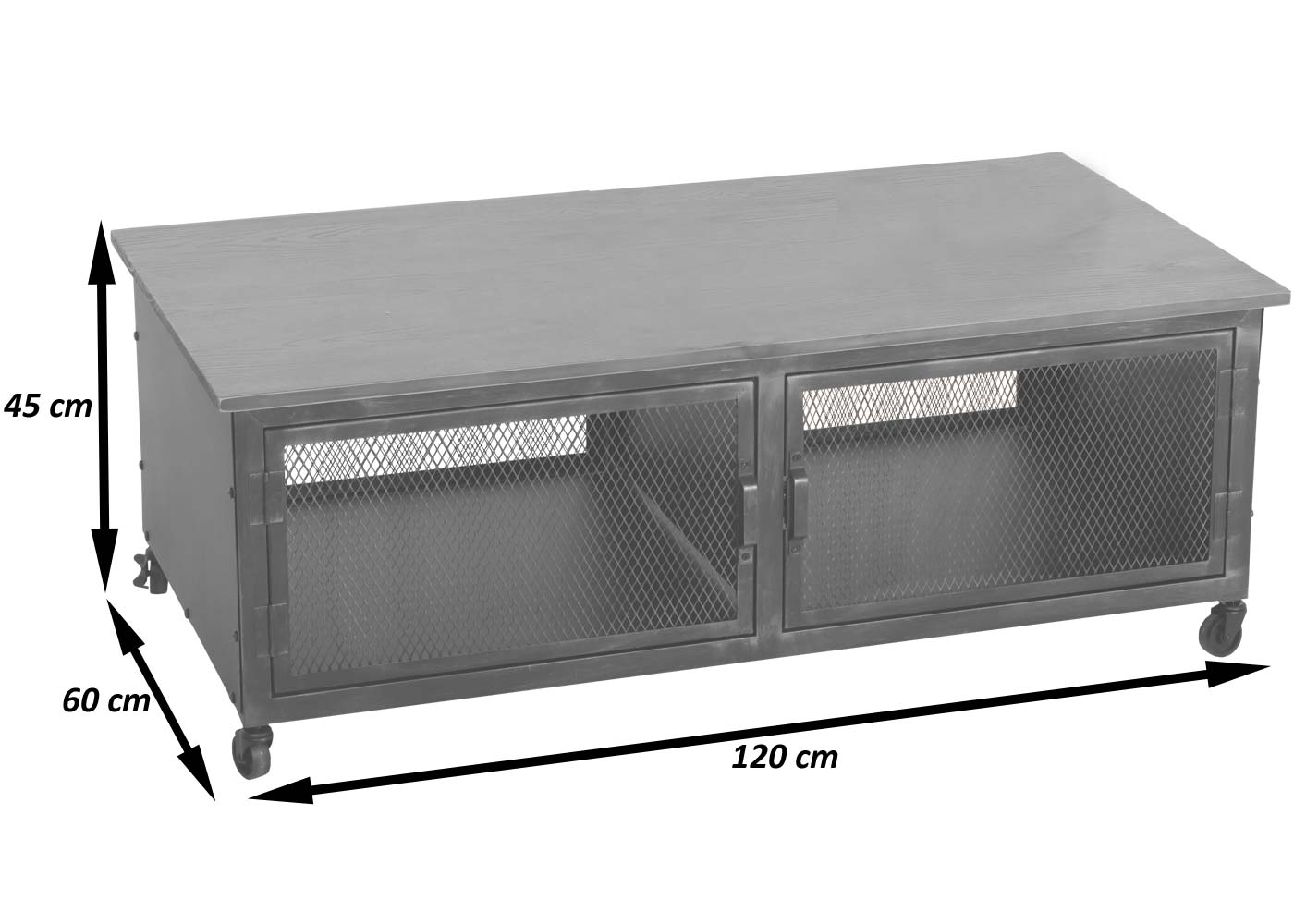 Salontafel MCW-N28, sofatafel, wielen 2 vakken, 3D structuur industrieel retro metaal hout 45x120x60cm ~ zwart, naturel