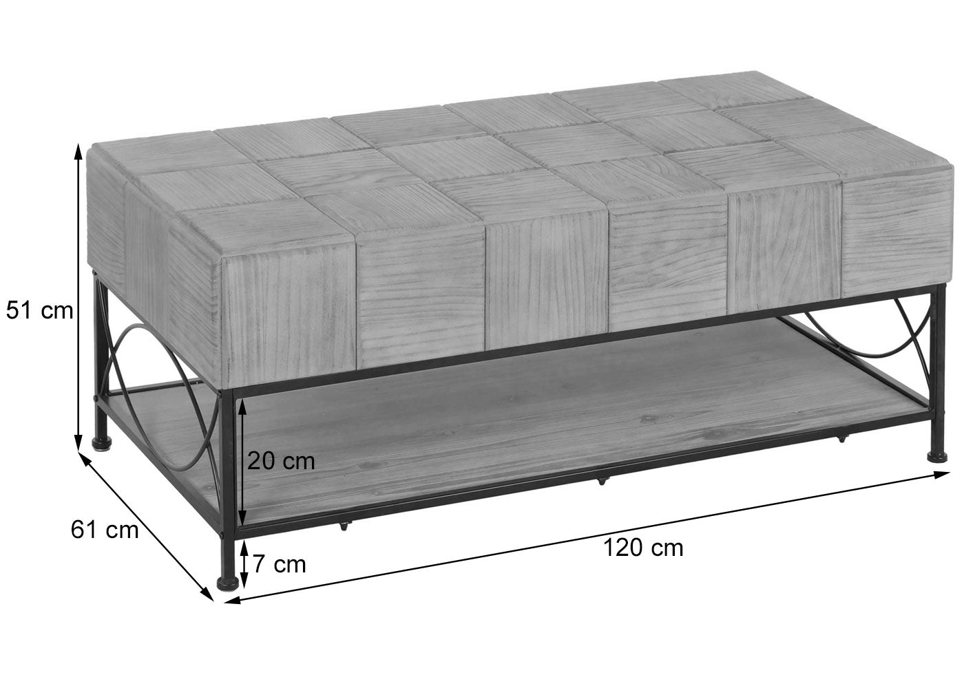 Salontafel MCW-N30, woonkamertafel sofatafel bijzettafel, plank massief hout MDF, 51x120x61cm