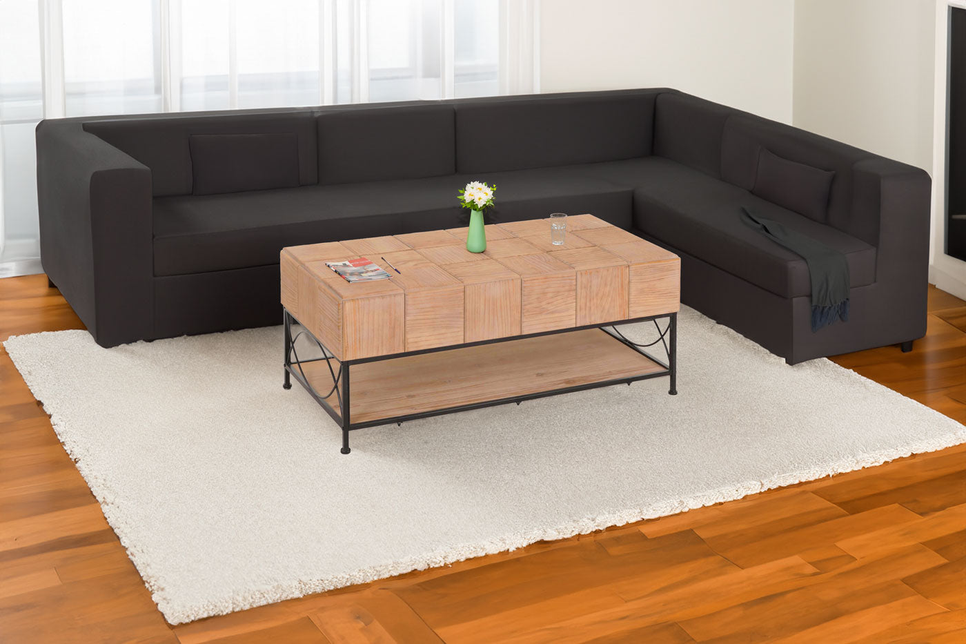 Salontafel MCW-N30, woonkamertafel sofatafel bijzettafel, plank massief hout MDF, 51x120x61cm