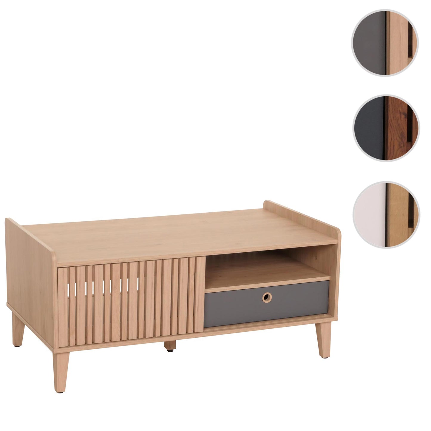 Salontafel MCW-M48, salontafel sofatafel, mango massief hout 52x114x59cm ~ beige, lade grijs
