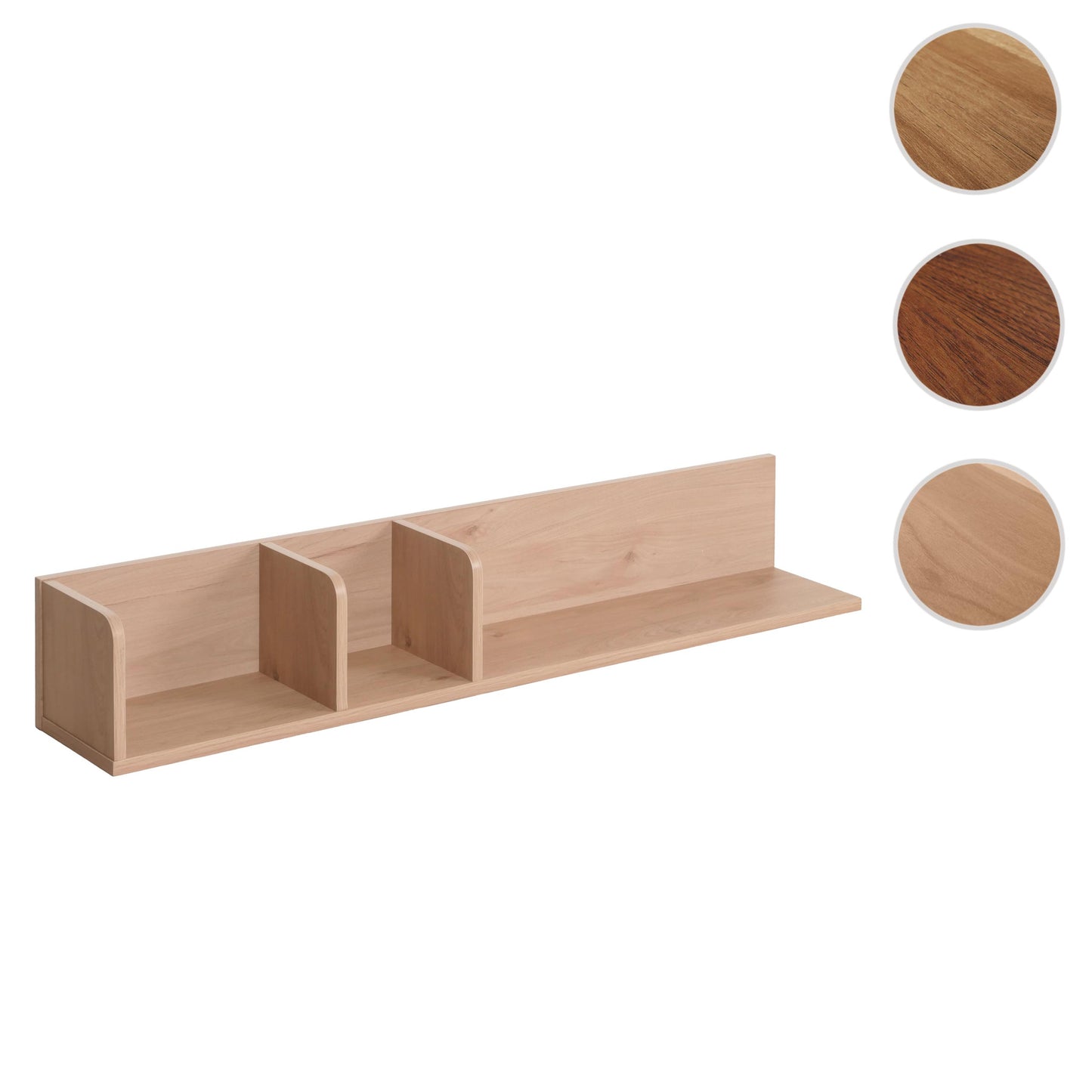 Wandplank MCW-M48, Hangplank Houten plank Zwevende plank, 3 vakken Mangohout 20x120x21cm ~ beige