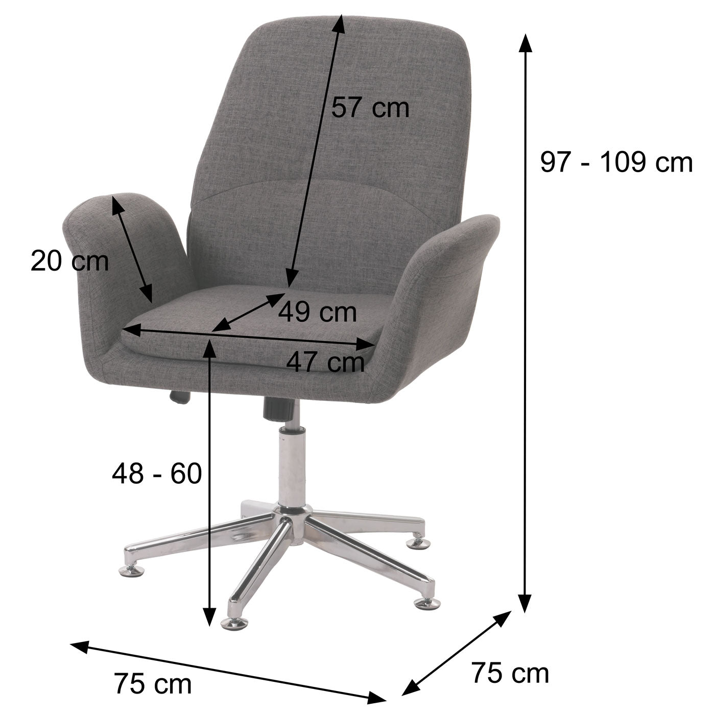 Set van 6 vergaderstoelen MCW-K23, bezoekersstoel gestoffeerde stoel draaibare armleuningen in hoogte verstelbaar stof/textiel ~ donkergrijs