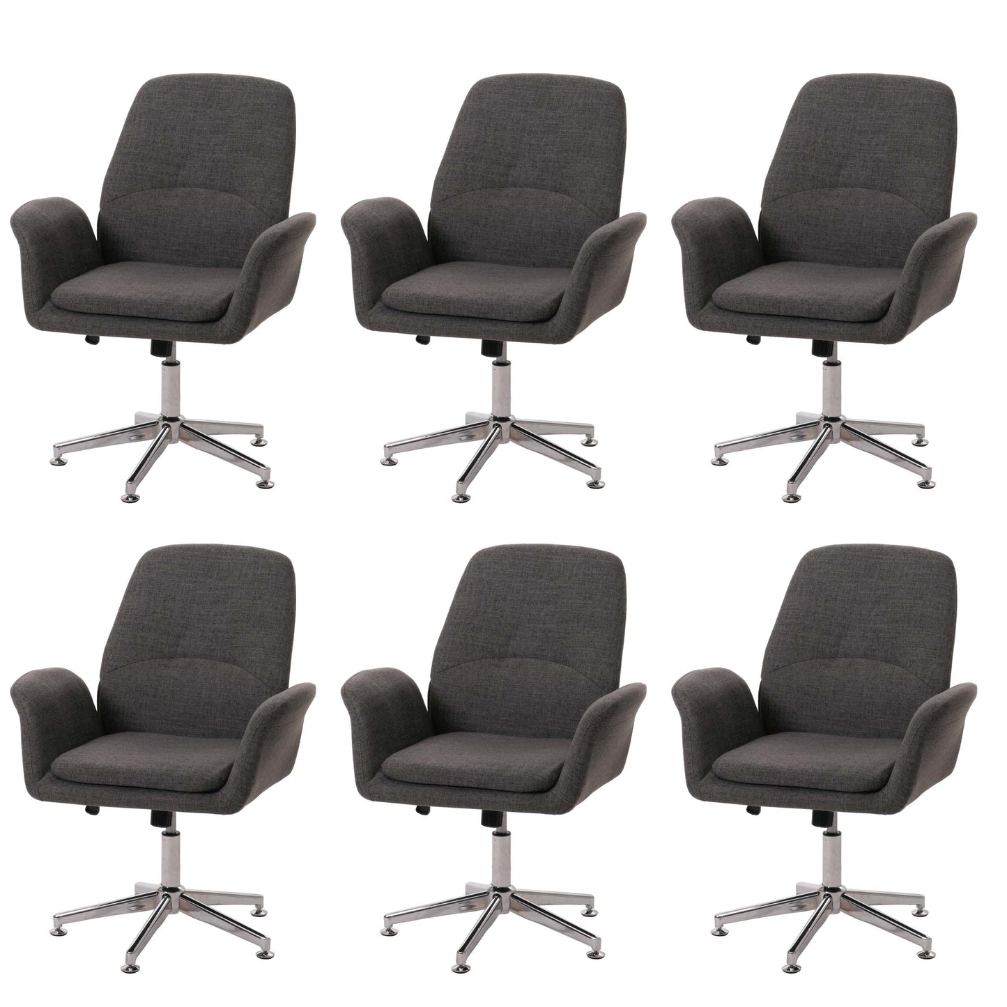Set van 6 vergaderstoelen MCW-K23, bezoekersstoel gestoffeerde stoel draaibare armleuningen in hoogte verstelbaar stof/textiel ~ donkergrijs