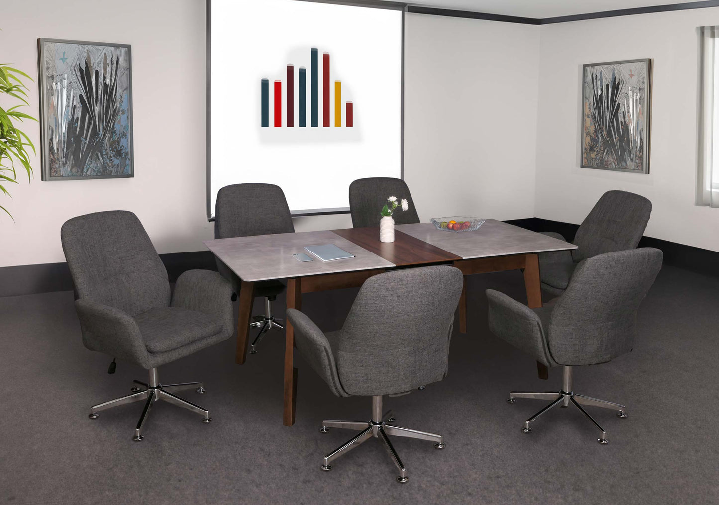 Set van 6 vergaderstoelen MCW-K23, bezoekersstoel gestoffeerde stoel draaibare armleuningen in hoogte verstelbaar stof/textiel ~ donkergrijs