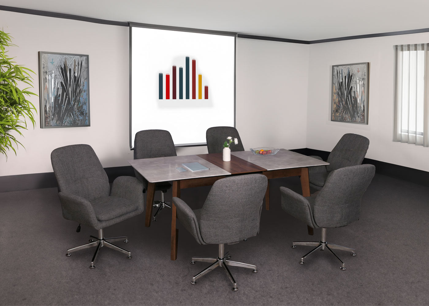 Set van 6 vergaderstoelen MCW-K23, bezoekersstoel gestoffeerde stoel draaibare armleuningen in hoogte verstelbaar stof/textiel ~ donkergrijs