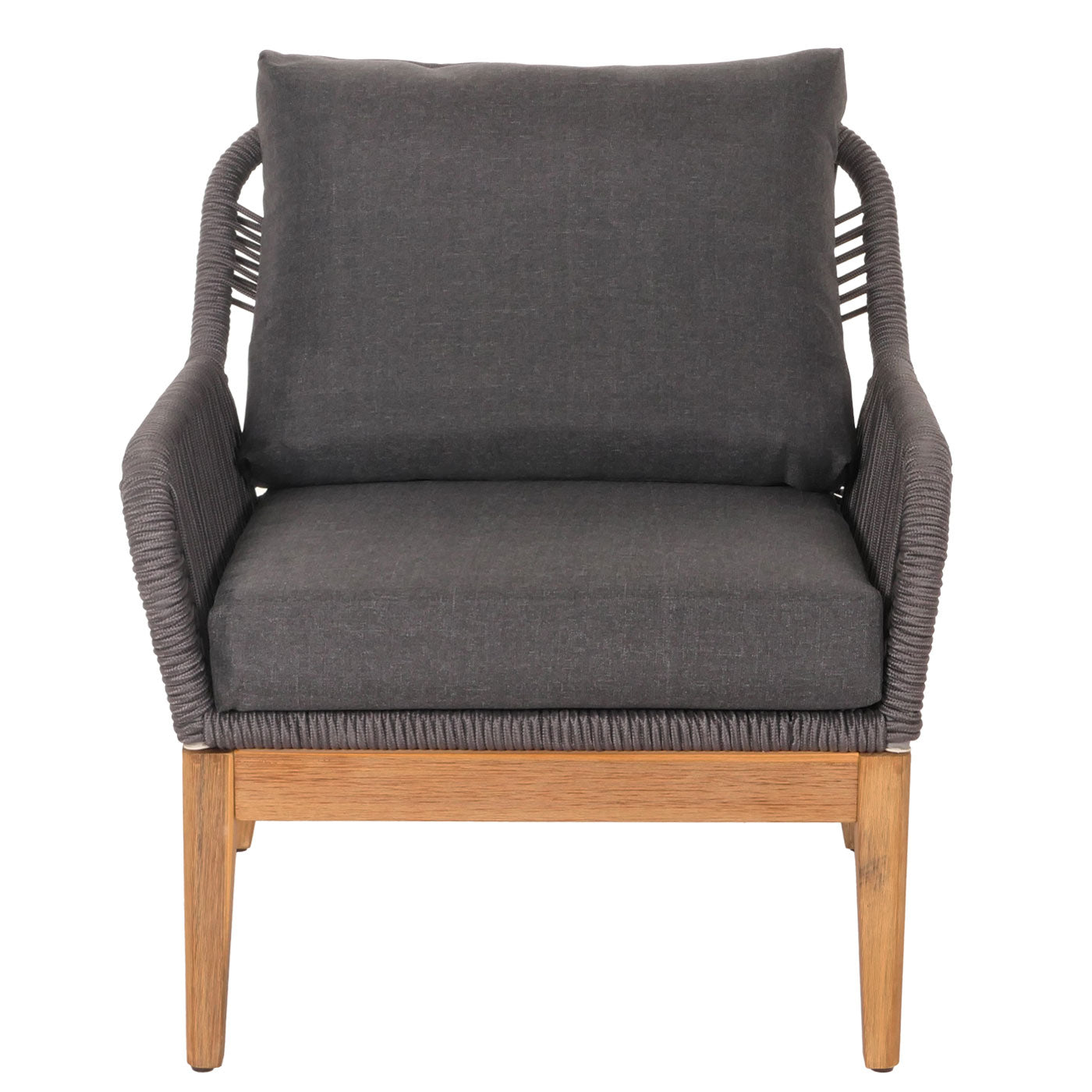 Tuinset MCW-H56b, loungeset tuin loungebank fauteuil tafel, rope wicker Touwhout acacia ~ donkergrijs