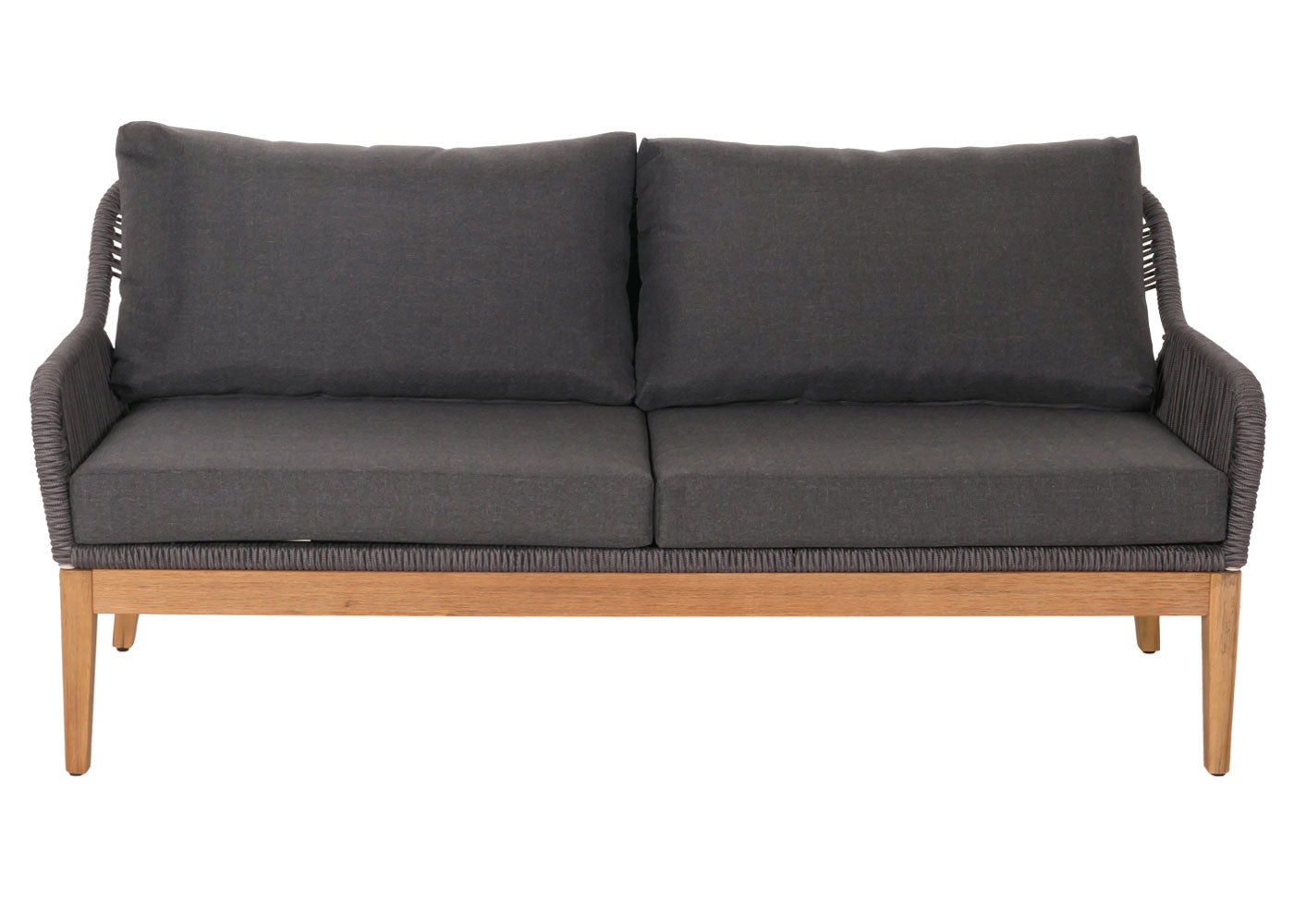 Tuinset MCW-H56b, loungeset tuin loungebank fauteuil tafel, rope wicker Touwhout acacia ~ donkergrijs