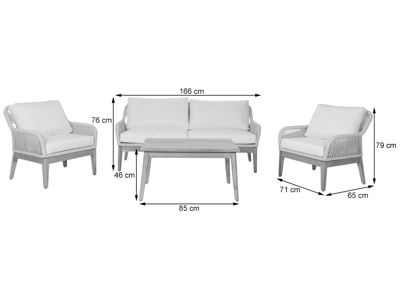 Tuinset MCW-H56b, loungeset tuin loungebank fauteuil tafel, touw vlechtwerk Touwhout acacia ~ crème