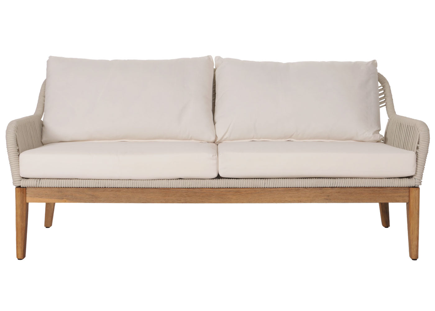 Tuinset MCW-H56b, loungeset tuin loungebank fauteuil tafel, touw vlechtwerk Touwhout acacia ~ crème