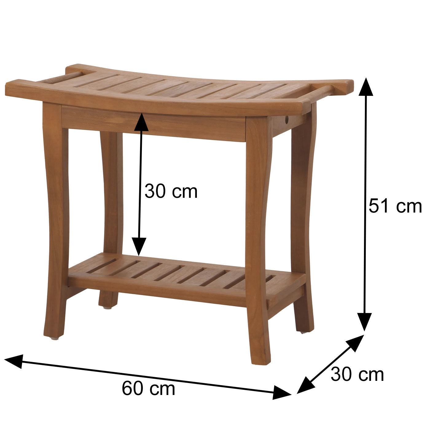 Teak kruk MCW-M84, houten kruk bankje douchekruk, hoogwaardige B-kwaliteit teak (kernhout, 20-30 jaar), 51x60x30cm
